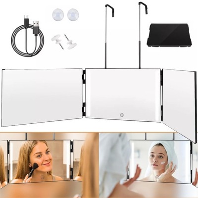 LUSTRO Z DIODAMI LED 360°, Z REGULACJĄ WYSOKOŚCI, 3 STRONY SKŁADANE LUSTRO