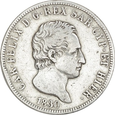 3.fu.SARDYNIA, KAROL FELIX, 5 LIRÓW 1830 P