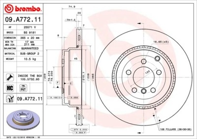 DISCOS DE FRENADO PARTE TRASERA BREMBO 09.A772.11 09A77211  