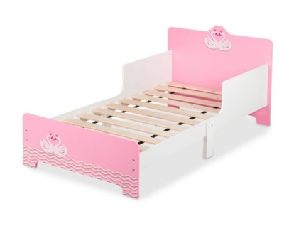 Łóżko dziecięce dla dziewczynki z motywem łabędzi biały różowy