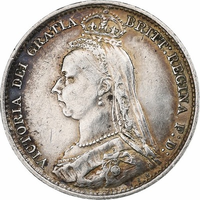 Wielka Brytania, Victoria, 6 Pence, 1891, Srebro,