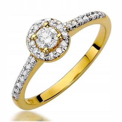 Złoty cudowny pierścionek na zaręczyny BRYLANTY