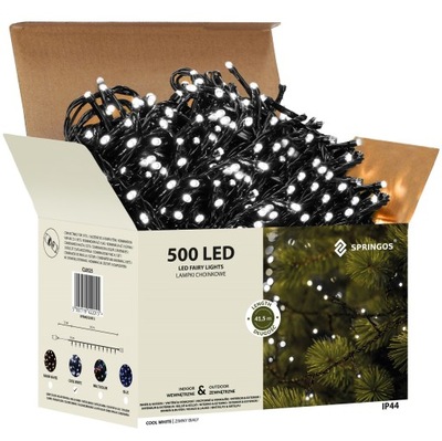ŚWIATEŁKA CHOINKOWE LAMPKI 500LED ZEWNĘTRZNE BIAŁE ZIMNE 40m OŚWIETLENIE