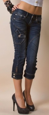 BT JEANS Jeansy spodnie rybaczki cieniowane S 36