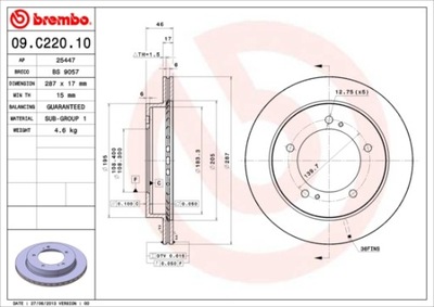 DISCOS DE FRENADO PARTE DELANTERA BREMBO 09.C220.10 09C22010  