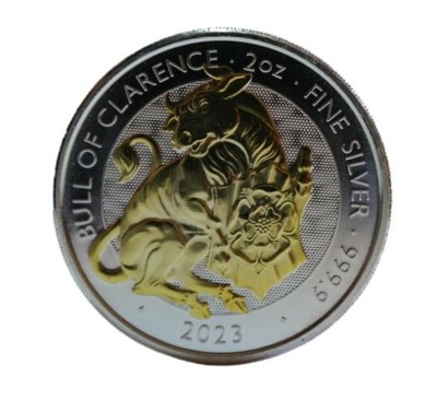 The Royal Tudor Beasts: BULL OF CLARENCE , SREBRO .9999, 2 oz, ZŁOCENIE 24k