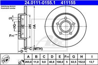 ATE DISCO DE FRENADO PARTE TRASERA 265X11 P FORD FOCUS C-MAX 03-/II 04-/II 05-  