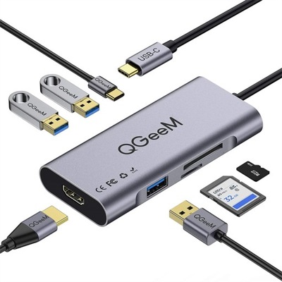 Adapter HUB USB-C 7w1 HDMI Stacja dokująca QGeeM