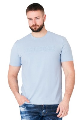 GUESS - Błękitny t-shirt męski z logo r XL