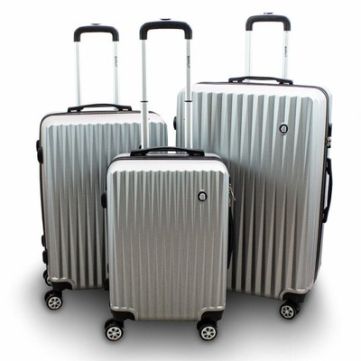 Zestaw walizkek podróżnych BARUT twarde walizki abs srebrne 3w1 na kółkach