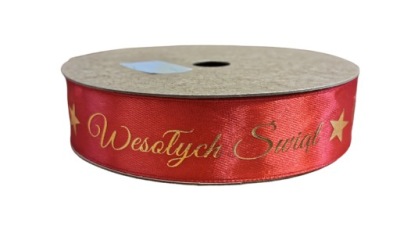 WSTĄŻKA taśma Świąteczna WESOŁYCH ŚWIĄT 2,5 cm/25 y