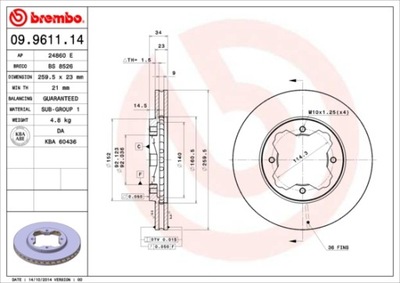 DISCOS DE FRENADO PARTE DELANTERA BREMBO 09.9611.14 09961114  