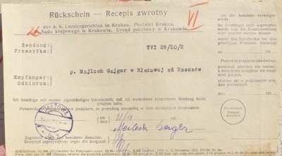 1920 BŁAŻOWA RECEPIS ZWROTNY