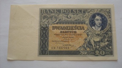 Banknot 20 złotych 1931 seria DM stan 3+