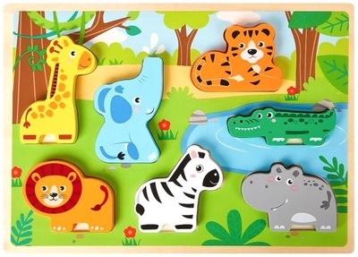 DREWNIANE PUZZLE ZWIERZĘTA SAFARI 8 ELEMENTÓW !!!!