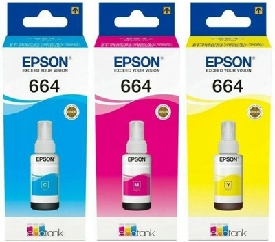 Zestaw 3x CMY tuszy EPSON 664 T6642 T6643 T6644