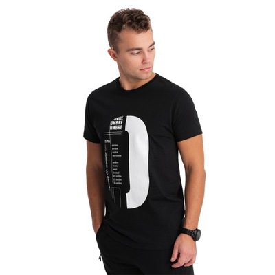 T-shirt męski bawełniany z nadrukiem czarny V3 OM-TSPT-0166 S