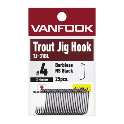 25 szt. Vanfook hak bezzadziorowy TJ-31BL Trout Jig Hook #8 Made in Japan