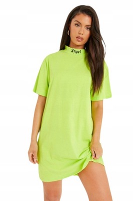 BOOHOO SUKIENKA TYPU T-SHIRT ANGEL NEON M