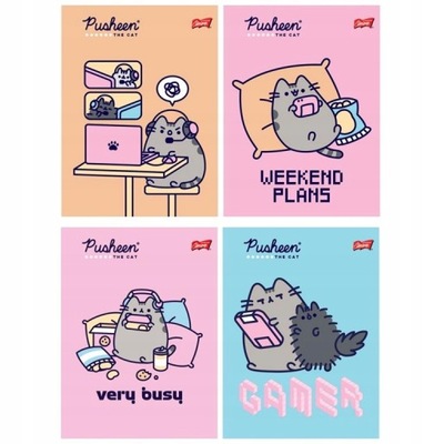 ZESTAW 4x ZESZYT W TRZYLINIĘ 32k KOT PUSHEEN UNIPA