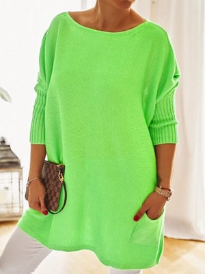 Duży sweter plus size oversize Nobis limonka neon