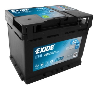 АКУМУЛЯТОР EXIDE EFB СТАРТ-STOP 60AH/640A P+