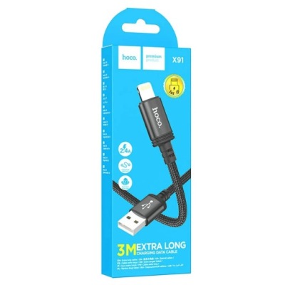 Kabel USB A do Lightning Hoco 2,4A 3 m X91 - Czarny