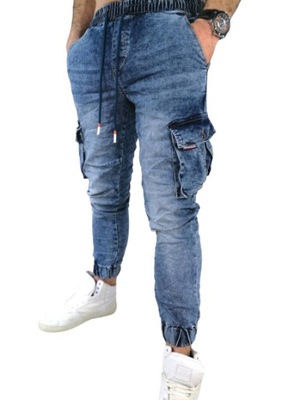 Spodnie męskie jeansowe joggery bojówki slim RN 36