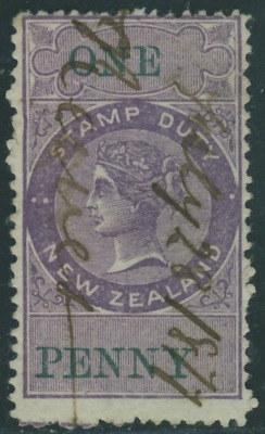 New Zealand one penny - Victoria , Stamp Duty