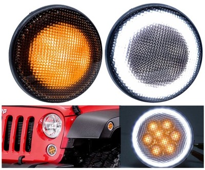 LEMPUTĖS LED RINGI + POSŪKIŲ RODIKLIAI DRL JEEP WRANGLER JK YJ 07-18 HALO 