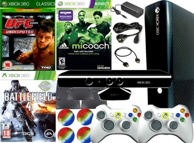 MEGA KOMPLET NA START KONSOLA XBOX 360 SLIM E 250GB + PADY + KINECT + GRY