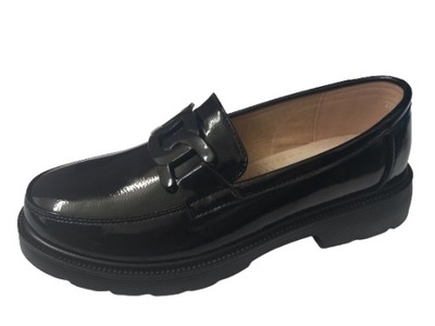 Mokasyny r42 półbuty czarne damskie lakierowane buty