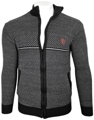 Sweter męski rozpinany czarny we wzory R299 pasek r. XL