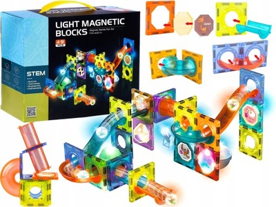 Świecące Klocki Magnetyczne 49 elementów Tor kulkowy