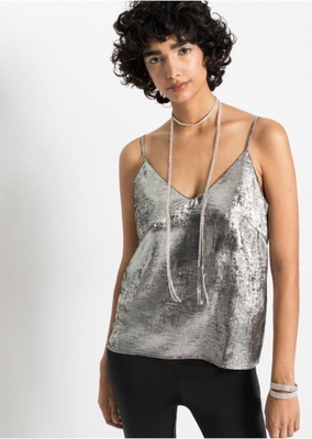 2E2F13 BONPRIX TOP Z POŁYSKIEM SREBRNY 40