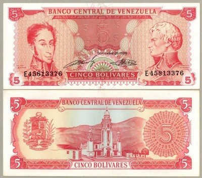 Wenezuela 5 Bolivares 1989 P-70b UNC-