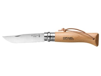 Nóż turystyczny OPINEL Inox No.8 z rzemykiem - naturalny (Beechwood)