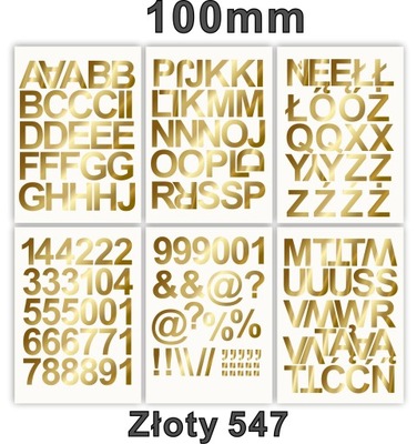 Złoty Alfabet i Cyfry 100mm samoprzylepne litery