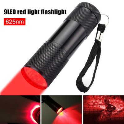Portable 9 LED Flashlight Mini Red Light Hunting Torch Infrared Blood