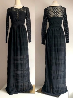 GUESS sukienka czarna koronkowa maxi długa 34 XS