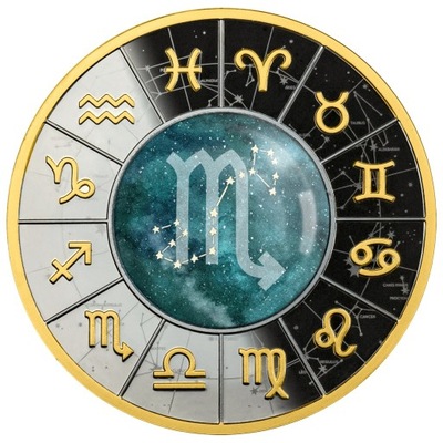 500 CFA, Skorpion, Znaki zodiaku, Srebrna moneta z soczewką
