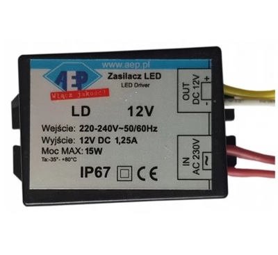 Transformator zasilacz LED 12V 15W IP67 LD15W_12V
