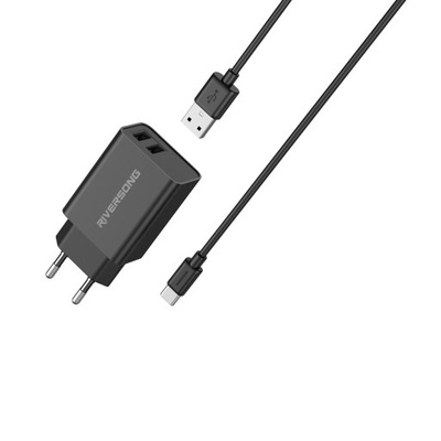 Riversong ładowarka sieciowa SafeKub D2 2xUSB 12W czarna + kabel USB USB-C