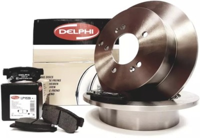Delphi тормозные диски+ тормозные колодки задняя hyundai santa fe trajet фото №1