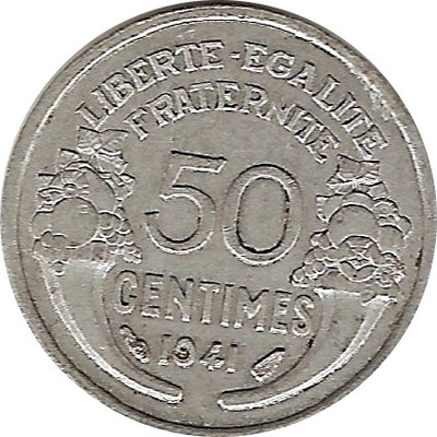Francja 50 Centimes 1941 typ ciężki
