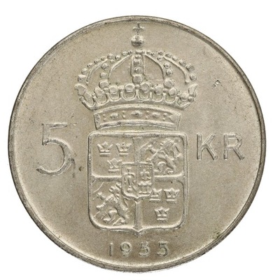 Szwecja - 5 koron - Gustaf VI Adolf - 1955 r , Ag