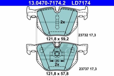 ATE 13.0470-7174.2 PADS CERAMIC REAR BMW 5/6 2,0-3,0 03-10  