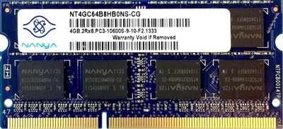 Pamięć RAM SO-DIMM DDR3 NANYA 4GB PC3-10600S 1333MHz CL9 NT4GC64B8HB0NS-CG