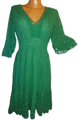 Sukienka włoska koronkowa 38 40 zielona z podszewką