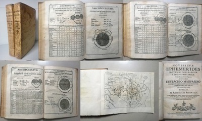 Dwa Starodruki Astronomia ,wiele map i miedziorytów -1725 Mapy Polski.